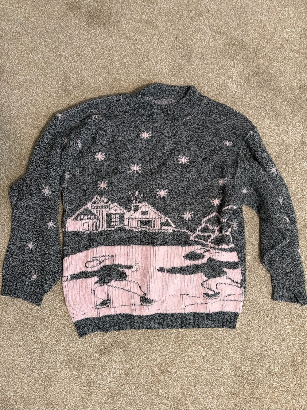 Cozy Gray & Pink Winter Scene Sweater